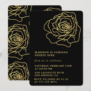 Invitation Cartons d'invitation d'anniversaire 99 ans Noir Fl