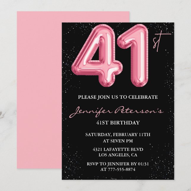 Invitation Cartons d'invitation d'anniversaire Black Pink 41  (Devant / Derrière)