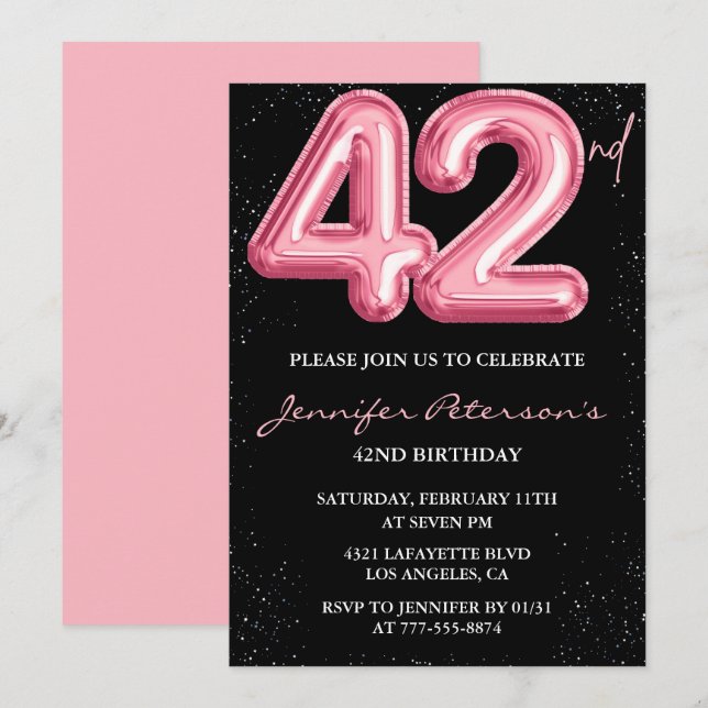 Invitation Cartons d'invitation d'anniversaire Black Pink 42  (Devant / Derrière)
