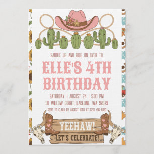 Invitation cartons d'invitation d'anniversaire de cowgirl wes