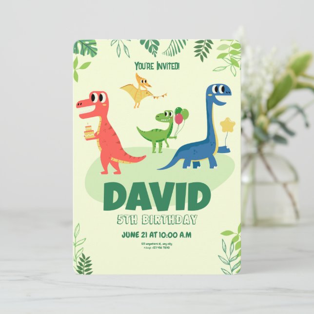 Invitation Cartons d'invitation d'anniversaire de dinosaure,  (Debout devant)