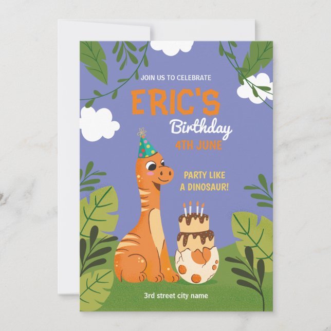 Invitation Cartons d'invitation d'anniversaire de dinosaure f (Devant)