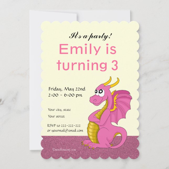 Invitation Cartons d'invitation d'anniversaire de dragon (Devant)