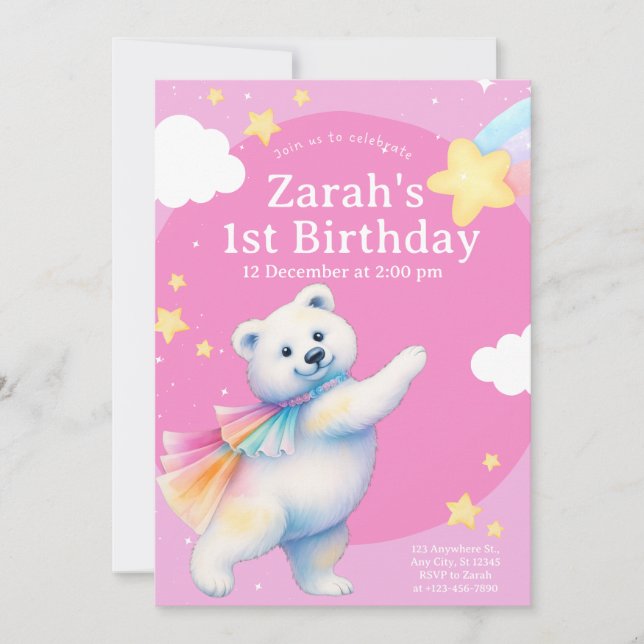 Invitation Cartons d'invitation d'anniversaire de Zarah l'our (Devant)