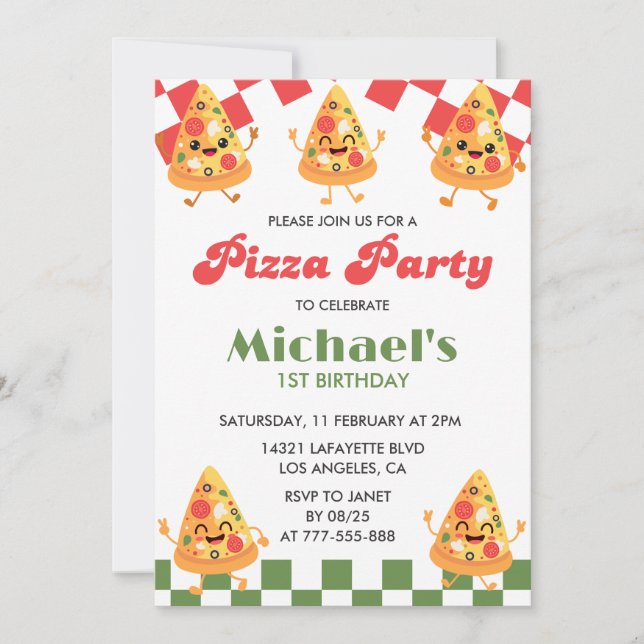 Invitation Cartons d'invitation d'anniversaire Pizza| Moderne (Devant)