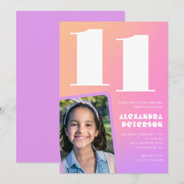 Invitation Cartons d'invitation d'anniversaire Rose Orange 11 (Devant / Derrière)