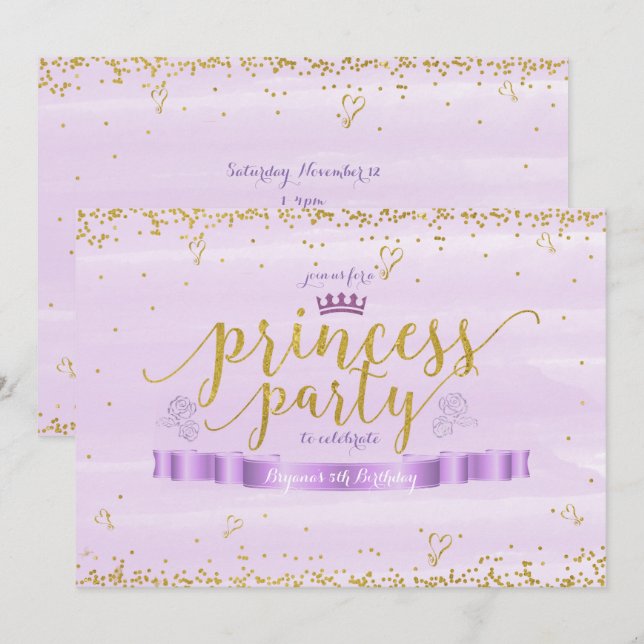 Invitation Cartons d'invitation d'anniversaire Rose Princesse (Devant / Derrière)