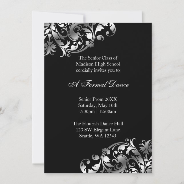 Invitation Cartons d'invitation de bal de promo Silver et Bla (Devant)