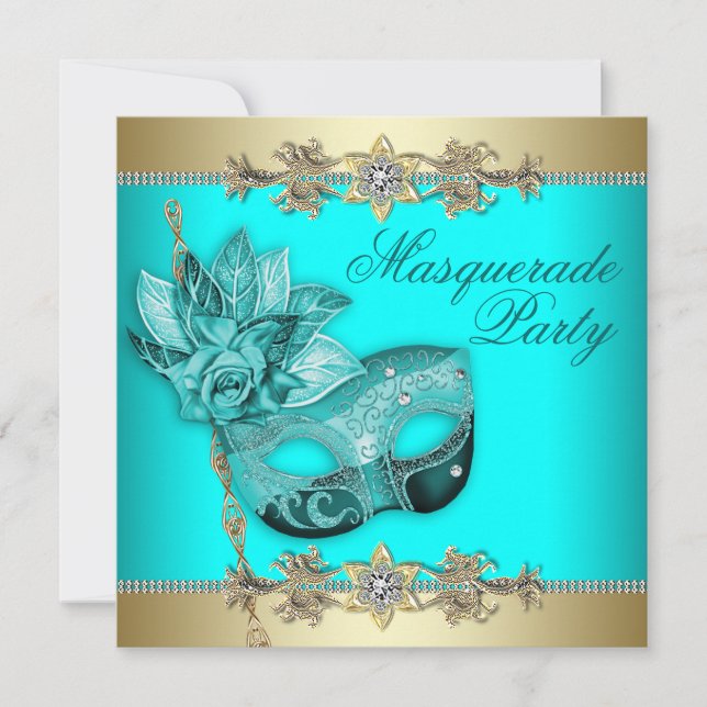Invitation Cartons d'invitation de bal masqué bleu turquoise (Devant)