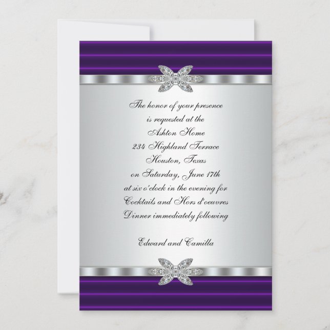 Invitation Cartons d'invitation de cocktail argent et violet (Devant)