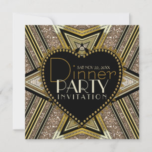 Invitation Cartons d'invitation de dîner Art Déco Or Noir 192