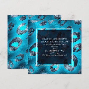 Invitation Cartons d'invitation de fête à motif léopard bleu 
