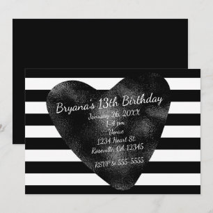 Invitation Cartons d'invitation de fête à rayures noires et b
