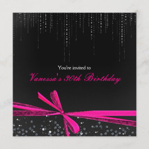 Invitation Cartons d'invitation de fête à ruban rose noir ave