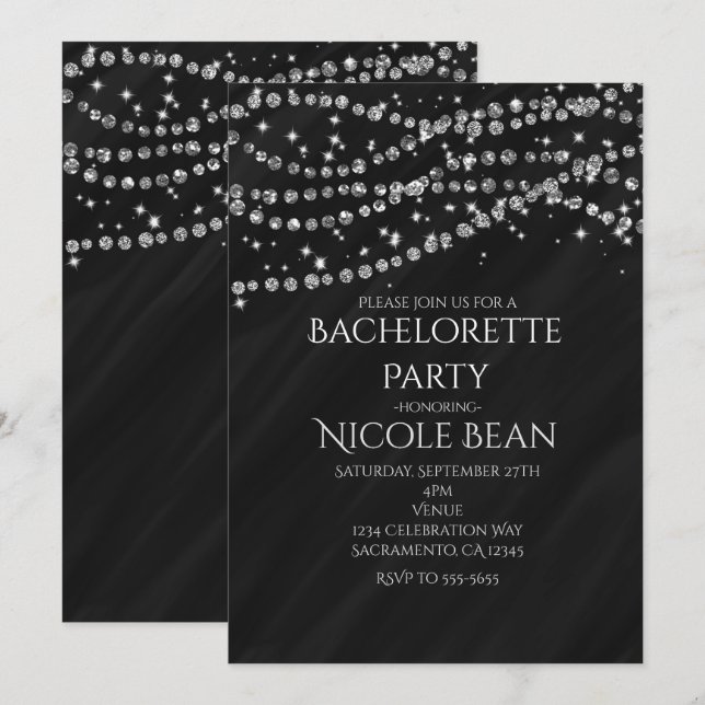 Invitation Cartons d'invitation de fête Black & Diamond Glamo (Devant / Derrière)