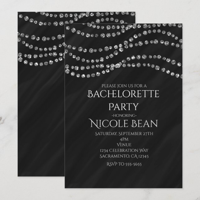 Invitation Cartons d'invitation de fête Black & Diamond Glamo (Devant / Derrière)