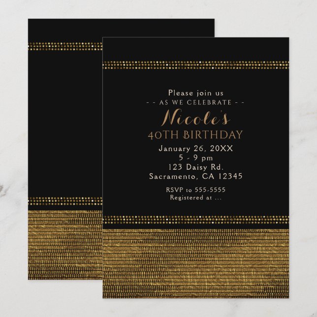 Invitation Cartons d'invitation de fête chic pailletés noir e (Devant / Derrière)