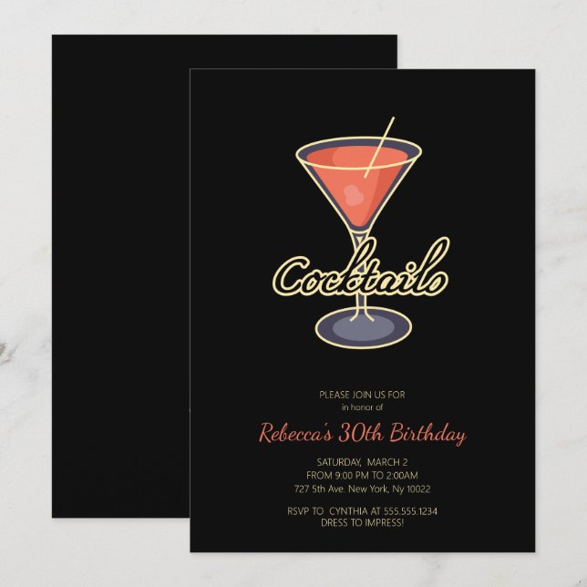 Invitation Cartons d'invitation de fête de cocktails de style (Devant / Derrière)