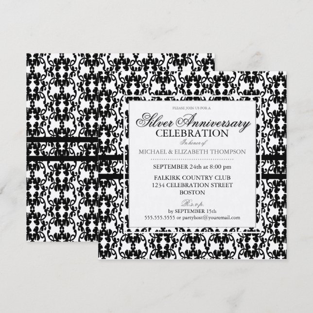 Invitation Cartons d'invitation de fête de jubilé d'argent à  (Devant / Derrière)