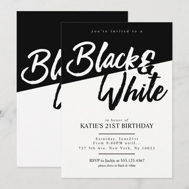 Invitation Cartons d'invitation de fête de style moderne noir (Devant / Derrière)