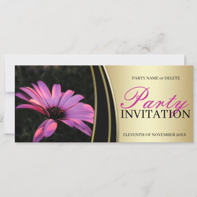 Invitation Cartons d'invitation de fête en satin doré et fleu (Devant)