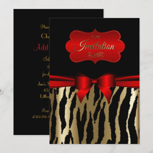 Invitation Cartons d'invitation de fête exotiques or et rouge
