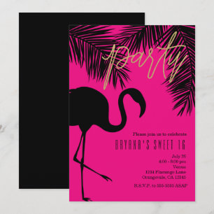 Invitation Cartons d'invitation de fête Flamant rose et noir