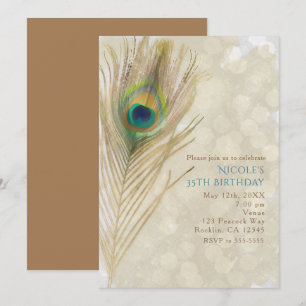 Invitation Cartons d'invitation de fête Glam à plumes de paon