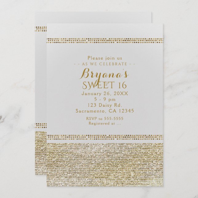 Invitation Cartons d'invitation de fête Glam Chic or étincela (Devant / Derrière)