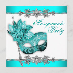 Invitation Cartons d'invitation de fête masquée bleu turquois
