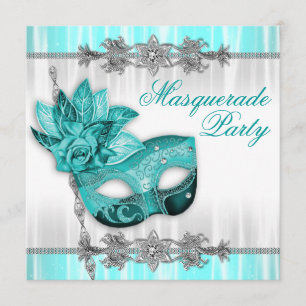 Invitation Cartons d'invitation de fête masquée bleu turquois