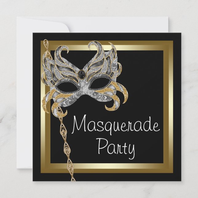 Invitation Cartons d'invitation de fête masquée Masque noir o (Devant)