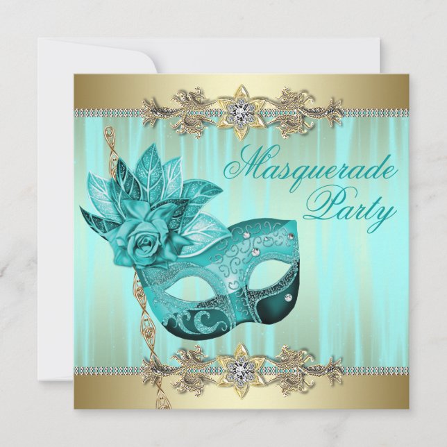 Invitation Cartons d'invitation de fête masquée Turquoise Ble (Devant)