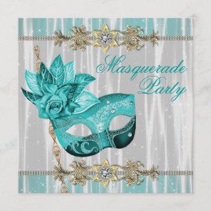Invitation Cartons d'invitation de fête masquée Turquoise Ble
