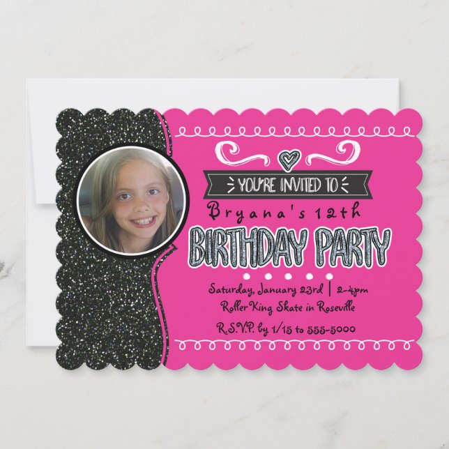 Invitation Cartons d'invitation de fête pour filles à paillet (Devant)