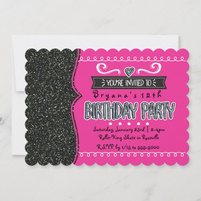 Invitation Cartons d'invitation de fête pour filles rose vif  (Devant)
