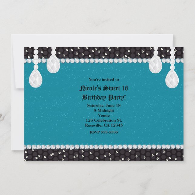 Invitation Cartons d'invitation de fête Teal Turquoise & Glam (Devant)