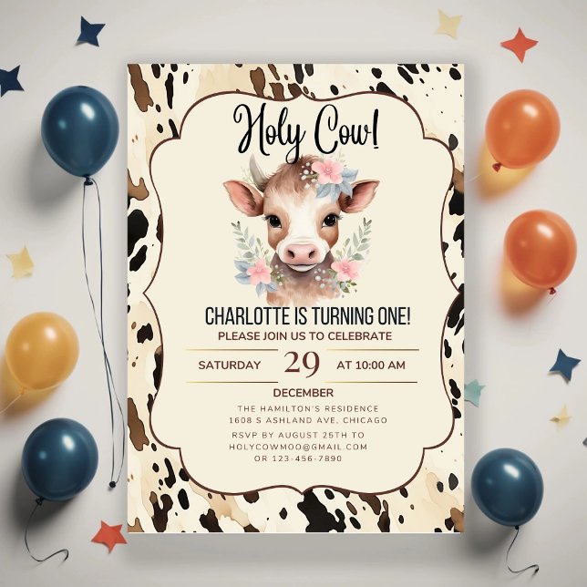 Invitation Cartons d'invitation de fête vache sacrée 2e anniv (Créateur téléchargé)