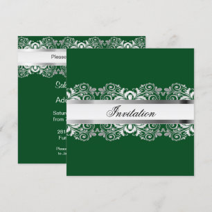 Invitation Cartons d'invitation de fête Vert foncé et argent 