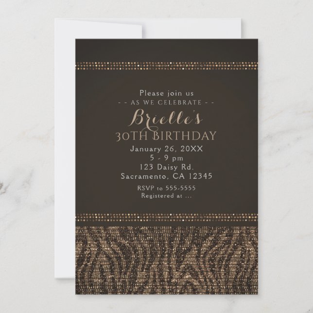 Invitation Cartons d'invitation de fête Zebra Sparkle Brown G (Devant)