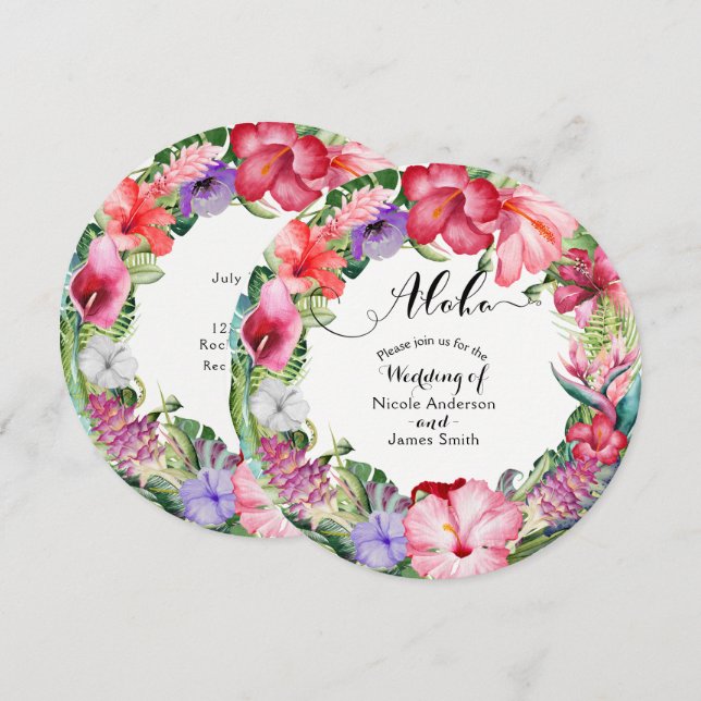 Invitation Cartons d'invitation de mariage à couronne florale (Devant / Derrière)