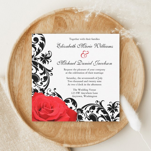 Invitation Cartons d'invitation de mariage à la rose rouge et (Créateur téléchargé)