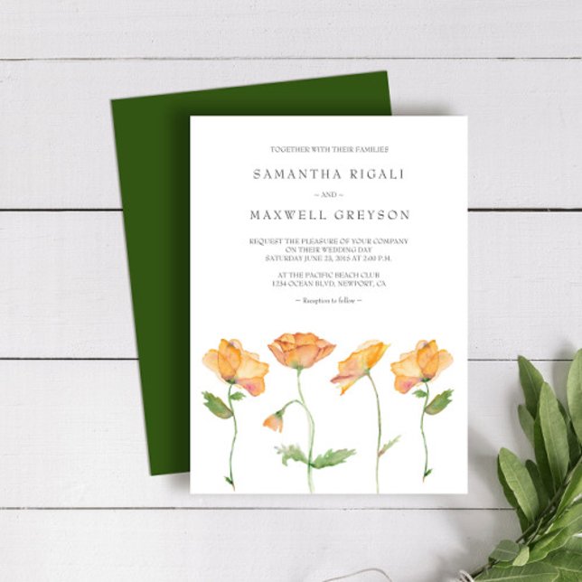 Invitation Cartons d'invitation de mariage aquarelle pavots o (Zazzle wedding invitations orange floral watercolor art by Victoria Grigaliunas)