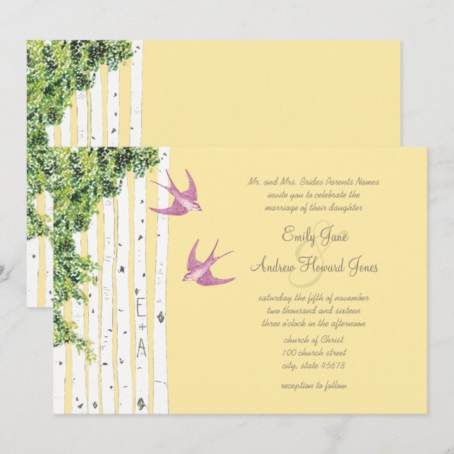 Invitation Cartons d'invitation de mariage Arbre de bouleau O (Devant / Derrière)