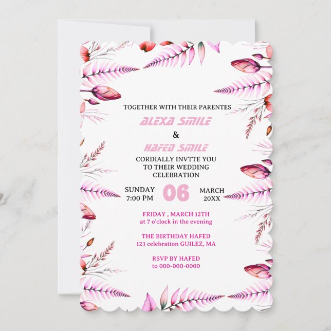 Invitation Cartons d'invitation de mariage aux fleurs sauvage (Devant)