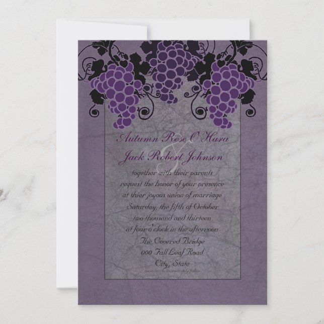 Invitation Cartons d'invitation de mariage aux raisins violet (Devant)