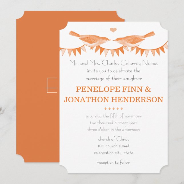 Invitation Cartons d'invitation de mariage Bunting oiseaux vi (Devant / Derrière)