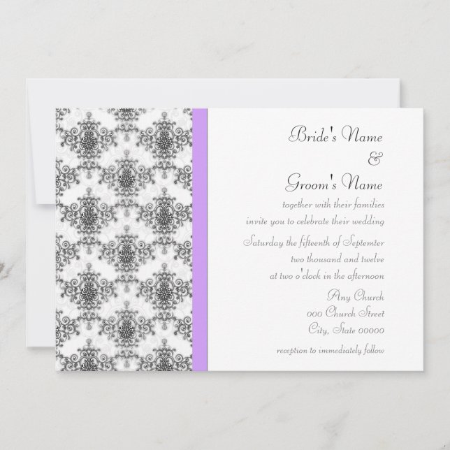 Invitation Cartons d'invitation de mariage damassé noir blanc (Devant)