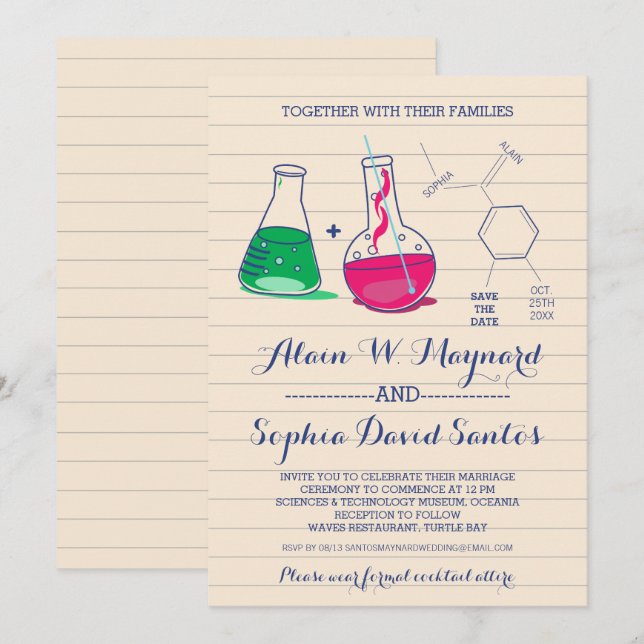 Invitation Cartons d'invitation de mariage de chimie rose et  (Devant / Derrière)