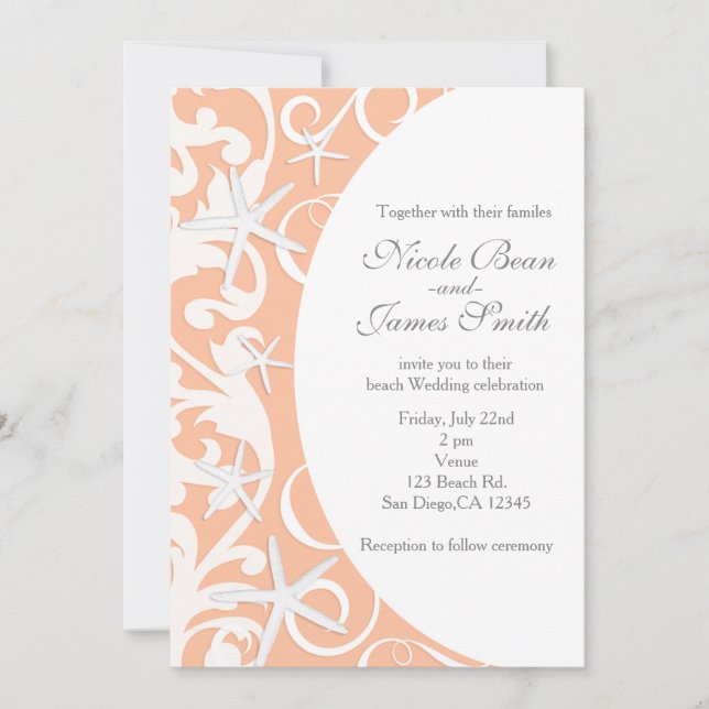 Invitation Cartons d'invitation de mariage de plage de corail (Devant)